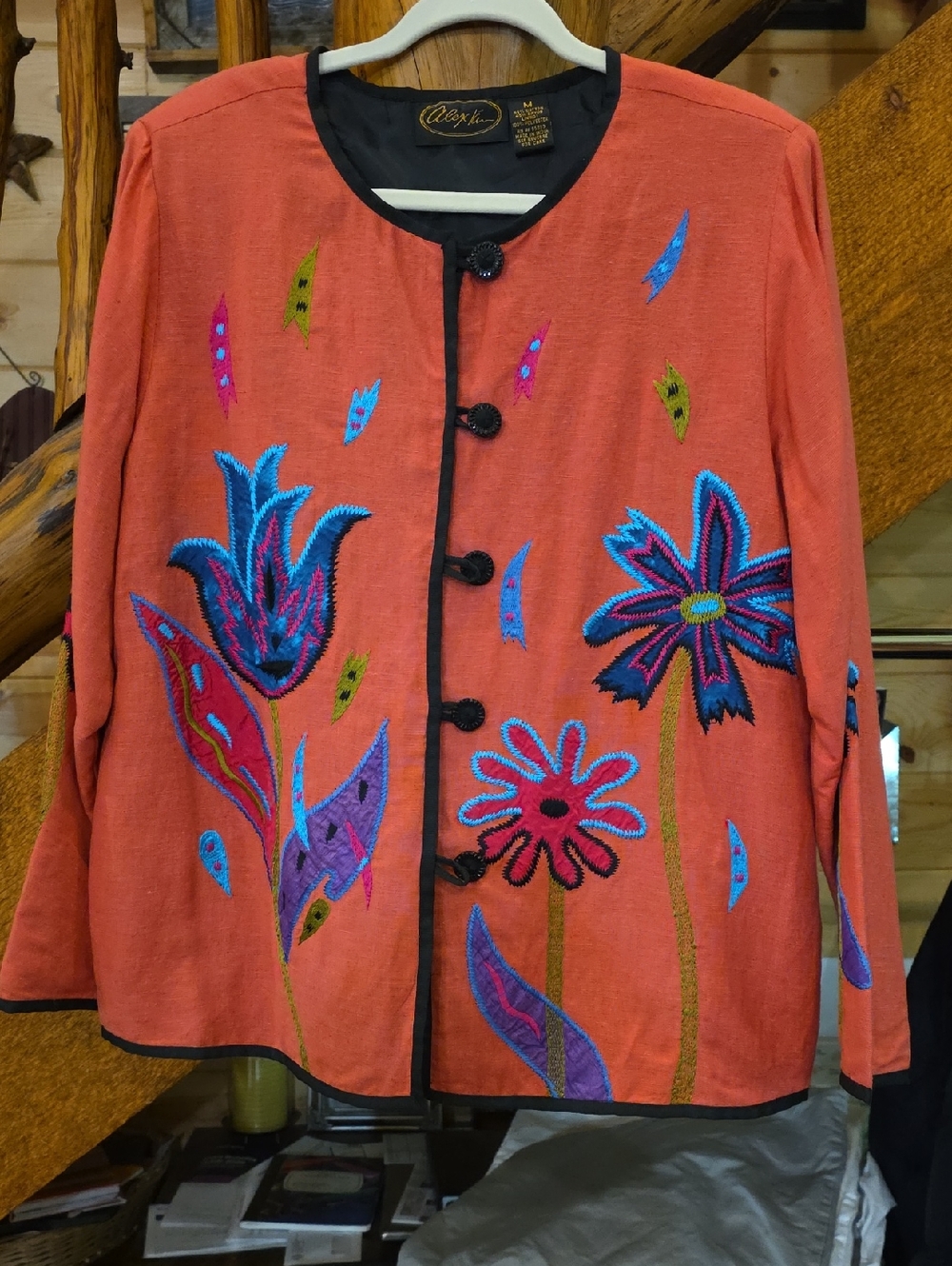 Alex Kim Coral Embroidered Floral Jacket - Coral